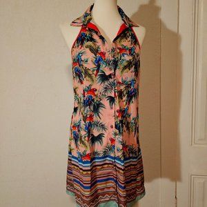 Tropical Printed Button Down Collared Dress - Dream Daily